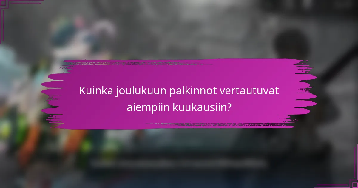 Kuinka joulukuun palkinnot vertautuvat aiempiin kuukausiin?